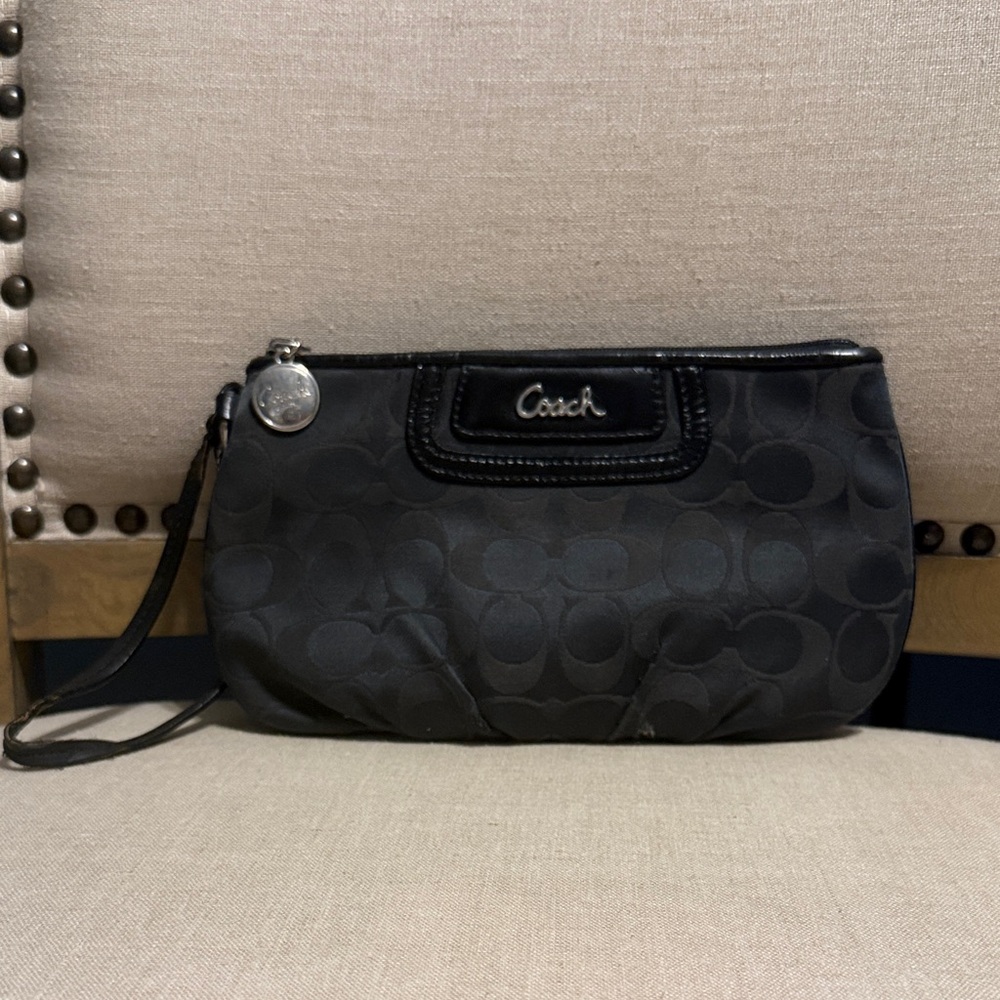Coach Signature Black Wristlet Clutch